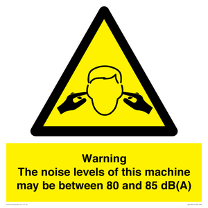 Warning Noise Levels of machine between 80-85 dB